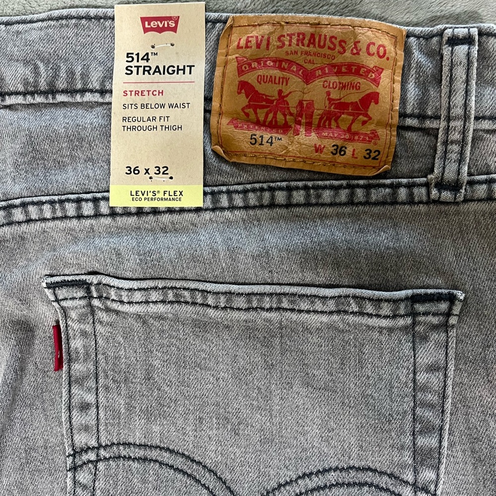 NWT Levi’s 514 Gray straight fit jeans 36/32